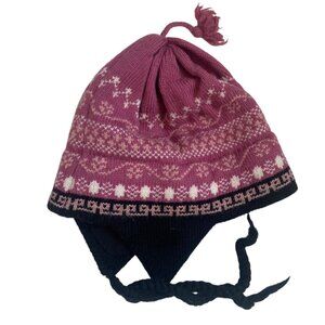 Vermont Originals Merino Wool Knit Nordic Ski Hat Beanie Pink Handcrafted In USA